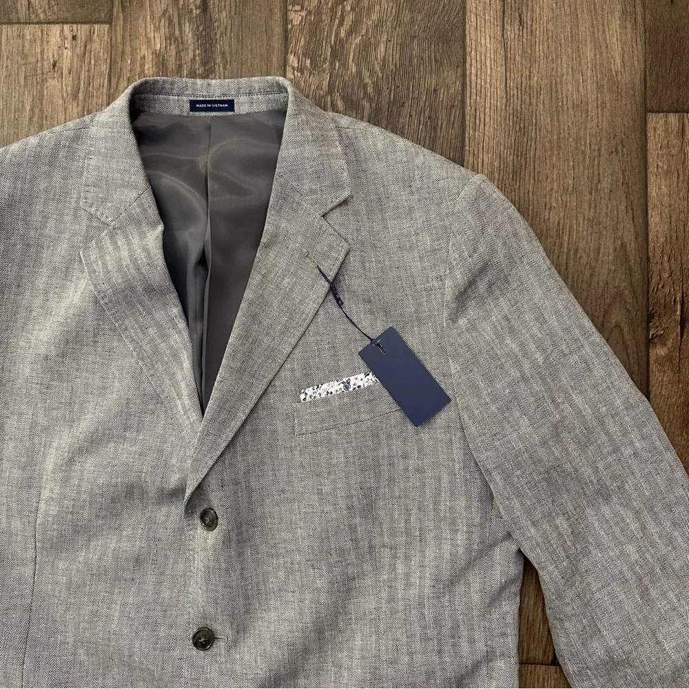 Stafford Linen Cotton Blend Classic Fit Suit Blazer Men’s Size 46 Reg Gray